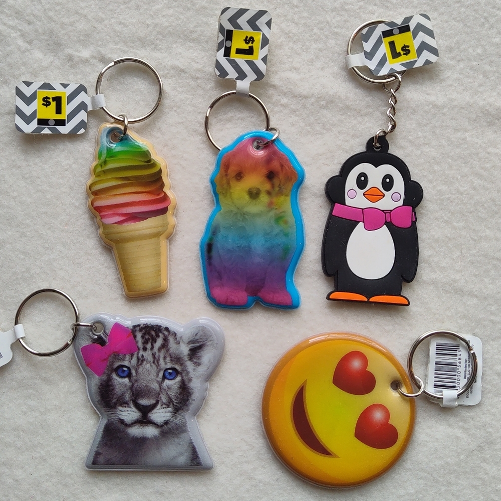 Girls Keychain Lot for Keys Backpacks Purses Lion Puppy Emoji Penguin Ice cream